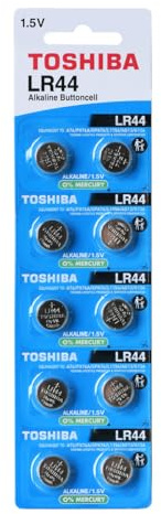 TOSHIBA Batteria alcalina LR44 AG13 1,5 V (0% di mercurio) equivalente a A76, GPA76, V13GA, AG13, L1154 (confezione da 10)