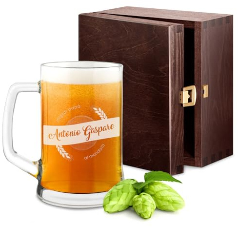 Maverton Boccale per la Birra in vetro con personalizzazione - capienza 500 ml idea regalo per il compleanno - H12 cm x Ø8,5 cm - Perfetto per ogni uomo amante della buona Birra - migliore al mondo