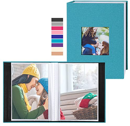 Lanpn Fotoalbum 10x15 50 2 Packungen, Klein Mini Leinen Einstecken Einsteckalbum für Hochformat Fotos Bilder Blaugrün