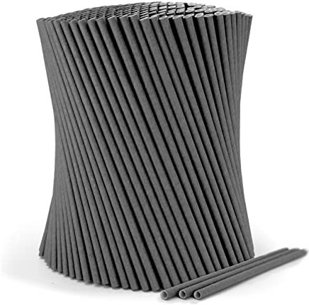 wisefood Lot de 500 pailles en papier, jetables, diamètre : 6 mm x 20 cm, noires, solides, en papier, compostables et biodégradables, 100 % sans plastique, respectueuses de l'environnement