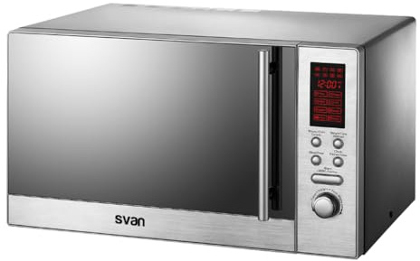 Svan Microondas 23 Litros con Grill Inox SVMW823GDX. 800W, Grill 1000W, 8 Programas, Modo Descongelación, Revestimiento Interior, Fácil Limpieza, Temporizador 95min.