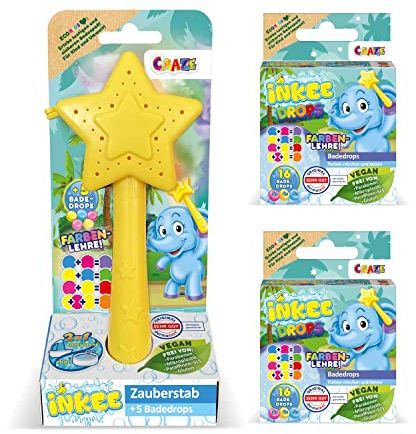 INKEE Wand, bacchetta magica da bagno a forma di stella, con 5 compresse di bombe da bagno per bambini, multicolore