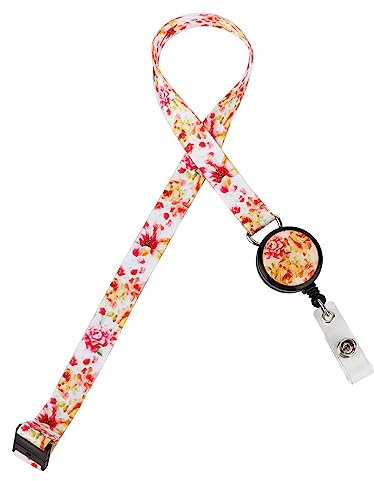 LGEGE Breakaway-Schlüsselband mit einziehbarer Ausweisrolle, Sicherheitsschnalle, Ausweis-Zugangskarte, Anwesenheitskarte, Schlüsselhalter, künstlerisches Design (Blumen blühend)