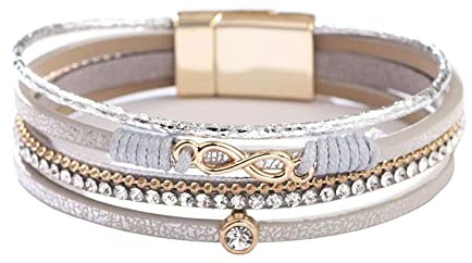 KunBead Jewelry Womens Grey Wrap Leather Bracelets for Women Infinity Handmade Braided Boho Multilayer Magnetic Buckle Bracelet Wristband Cuff Bangle Birthday Gifts