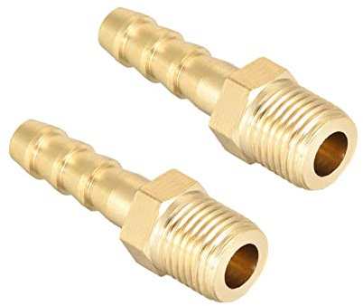 QUARKZMAN Raccordi in Ottone Metrico M10-1 Maschio Filettatura a 6mm Spinato Raccordo Barba Tubo Flessibile Connettore Adattatori per Tubo Flessibile Collegamento Giardino [2 Pezzi Tono Oro]