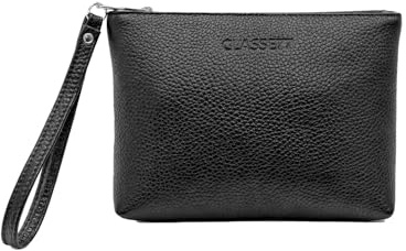 CLASSE77 Pochette a Mano in vera Pelle morbida - Borsetta Piccola Clutch con Laccetto da Polso, per Uomo o Donna, pratica ed elegante - Produzione artigianale - Made in Italy (Nero)