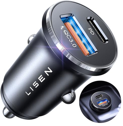 LISEN Cigarette Lighter USB Charger 69W [All Metal&Smallest] Car Phone Charger Adapter Car Charger Fast Charge USB C 12V USB Socket for iPhone 17 16 Pro Max Samsung Galaxy S25 iPad Pro
