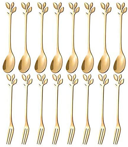 Dovhmoh 20PCS Dessert Spoon and Fork Set Cake Fork Coffee Spoon Fruit Fork Stainless Steel -Gold