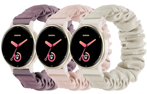 Stretchy Scrunchie Bands Compatible with Garmin Vivoactive 5/6, 20mm Nylon Sport Elastic Band for Venu/Sq/Sq 2/2 Plus/Vivoactive 3/Forerunner 165/55/245 Music for Women Men（3 Pack ）