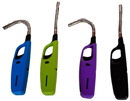 4 x Briquets Allume Feu Long, Gaz Rechargeable Electrique, Briquet Electronique, Allumeur Bougie, Cheminée, poele Feu, Chicha, Barbecue, Tige Flexible De Marque Française Norme CE Longueur 27x4x2,7cm