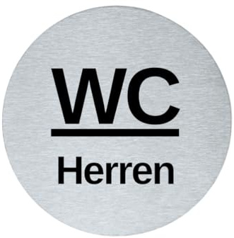 steel design tebart stahl-design-tebart panneau d'information pictogramme rond 7,5 cm acier inoxydable autocollant 3M surface adhésive gravée aspect noble signalisation élégante durable WC HOMME 7,5x