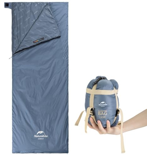 Naturehike Sac de Couchage d'été Ultra léger, Confort Doux, Sac de Couchage de Voyage, Sac de Couchage imperméable pour Le Camping, la randonnée - Bleu, 205 × 85 cm