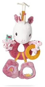 LILLIPUTIENS - Anneaux Multi activités Lena la Licorne - Jouet d’éveil pour bébé avec Sons, Textures et Couleurs - Facile à Attraper, stimule Les Sens - Idéal Cosy, Parc ou Voiture - Dès 3 Mois