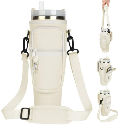 AYESY Sac de Transport Stanley 40oz Tumbler avec Bouteille d'eau, Blanc Cassé - Pochette de Téléphone avec Bandoulière Réglable pour la Marche, Voyage et Camping