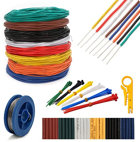 UL1007-20AWG Fili elettrici Filo di collegamento in rame stagnato massiccio Kit di cablaggio elettrico per apparecchiature elettroniche Elettronica fai da te con strumenti inclusi <8 colori>