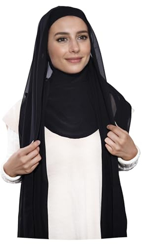 Lina & Lily Hijab Instant de Gasa con Ninja Gorro Jersey Integrado (Negro)