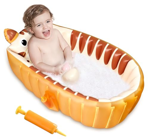 Bañera inflable, Bañera infantil, Piscina de bebé antideslizante para sentarse, Cuenca de ducha plegable para bebés, Mini piscina inflable, bañera de viaje indispensable para niños (Naranja)