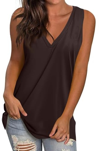 Débardeur Femme Chic et Élégant 2025 d'Été T-Shirt sans Manches Haut Femme Sexy et Décontracté Col en V Top Confortable