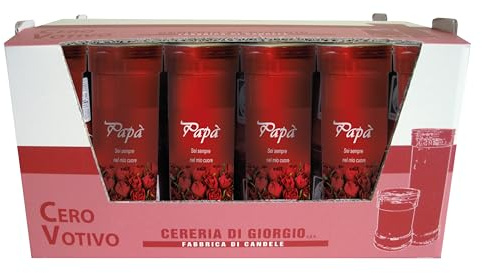 Paquete de 30 velas votivas – Color Rojo – Modelo P50 – Con dedicatoria «Per Il Papà» – Duración 55 horas – Cereria Di Giorgio