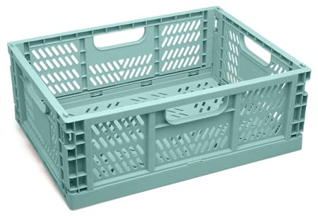 Kiokids | Caja de almacenamiento plegable | Material polipropileno resistente | Diseño plegable y apilable | Color moderno verde salvia | 40 x 30 x 15 cm | verde salvia