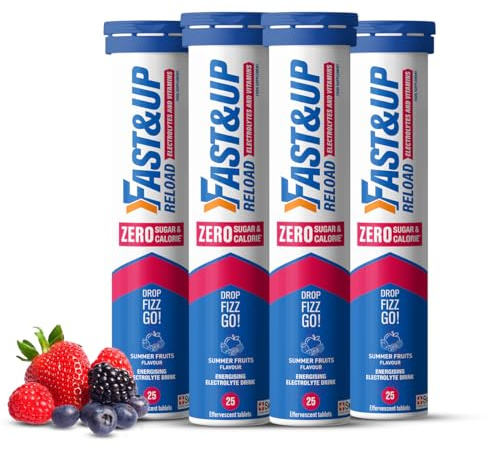 Fast&Up Reload Zero Electrolyte Tablets | Zero Sugar & Calories | Summer Fruits Flavour | 100 Effervescent Tablets with Vitamin C & B12 | Instant Hydration & Energy