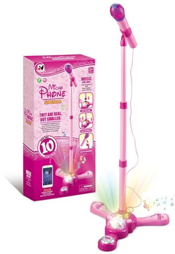 Microphone et support pour enfants, machine de karaoké avec support réglable, microphone de karaoké avec fonction musique et lumières de scène clignotantes pour filles et garçons