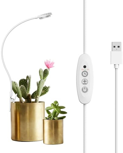 SANSI Lampada LED per Piante da Interno, Spettro Completo con Clip Lampada LED da Coltivazione con Timer 3/6/12 Ore, 4 Livelli di Luminosità Dimmerabili per Piante Piccole, Bianco 4.5W 1 Pack