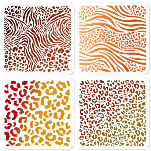 Doodlream 4 plantillas de estampado de leopardo para pintar, 25 x 25 cm, reutilizables, estampado de animales, plantillas de dibujo, plantillas de dibujo para paredes de madera, tela, vidrio, lienzo y
