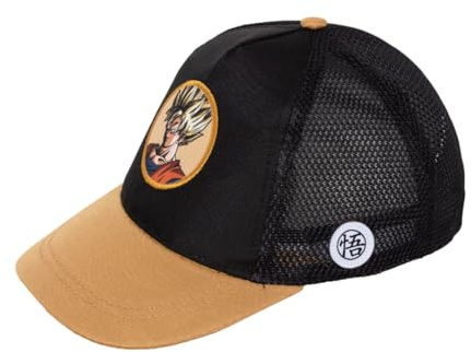 PICOBOX Casquette Dragon Ball Z pour enfant et adolescent, casquette visière avec grille, noire et marron, broderies avant et latérales, taille unique 51-54 cm, Dragon Ball, 51