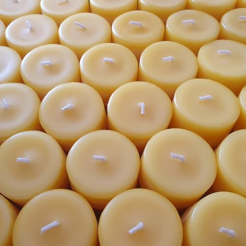 Candele in cera d'api, confezione da 25 pezzi, 4 cm, per l'Avvento, candele tealight colate a mano in una ciotola in alluminio, scorta mensile, made in Germany