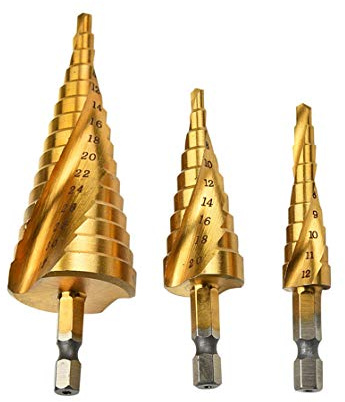 Mengshen HSS stegborr spiralflöjt 3-delat set 4-12 mm/4-20 mm/4-32 mm, HSS titanbelagt borrverktyg, multifunktionellt hexskaft, höghastighetsstål
