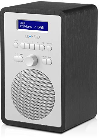 LEMEGA CR2 + Radio numérique Dab/Dab+/FM, boîte en Bois,Double Alarme et Horloge, Veille/répétition,20 Stations préréglées,Casque de Musique,Adaptateur Secteur — Noir Finition Chêne
