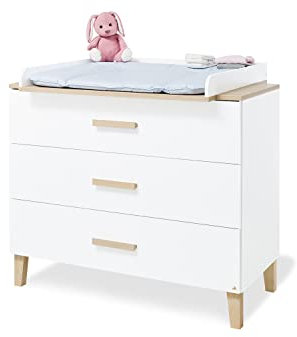 Pinolino Wickelkommode Lumi breit, mit abnehmbarem Wickelaufsatz, 3 Schubkästen, Self-Soft-Close, Dekor