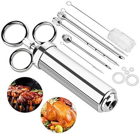 Stainless Steel Barbecue Frying Spice Syringe 60ml (with 3 Needles), Barbecue Tool, Used for Barbecue Meat Beef Chicken Crisp Jam