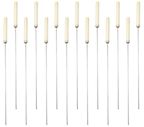 25 Pezzi Etichetta Rotonda Per Barbecue Con Manico in Legno Bastoncini Per Barbecue Da Picnic Forchetta Per Hot Dog Spiedini Piatti Metallo Acciaio Inossidabile Spiedo Di Legno