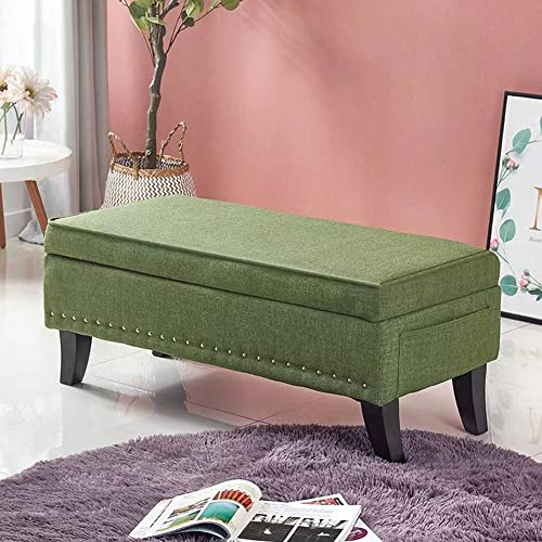 BAKAJI Puf - Baúl para Banco y reposapiés, para Dormitorio, Revestimiento de Tela, Rectangular, Suave, Espacioso, con Estructura de Madera, 80 x 45 cm, Color Verde