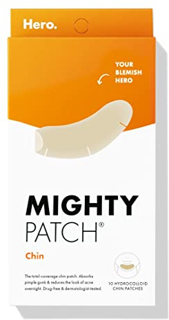 Mighty Patch Chin from Hero Cosmetics - XL Contoured Hydrocolloid Chin Patch for Blemishes and Pimples, Non-Irritating, Vegan-Friendly, Not Tested on Animals (10 Count)