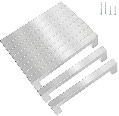 KEWUZY 10 maniglie per mobili, colore argento, 160 mm, distanza tra i fori della cucina, maniglie per cassetti in acciaio inox con quaranta viti, maniglie per porte, maniglie quadrate