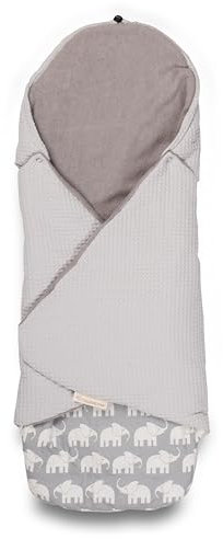ULLENBOOM Einschlagdecke Babyschale Sommer, Aus 100% OEKO-TEX Materialien - Graue Elefanten (Made in EU) - Decke für Babyschale & Kinderwagen, Für gängige Kindersitze, ideal für 0 bis 9 Monate