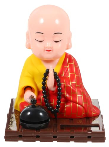 VICASKY Figurine Dashboard Ornament Decorations - Little Monk Solar Head Toys Funny Car Shaking Toy Chinese Buddha Statue Home Buddha Monk Statue for Car Dashboard Decoration, Office, Table