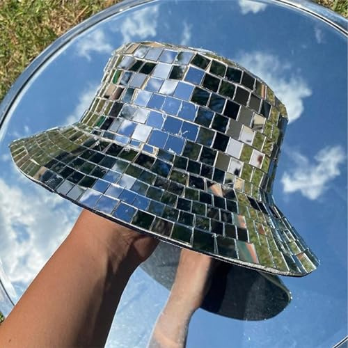 Befeixue Chapeau De Seau Disco, Chapeau À Paillettes Disco Miroir, Chapeau De Seau À Paillettes, Chapeaux Argentés Scintillants Pour Femmes Et Hommes, Chapeau De Cowboy Disco Scintillant Pour Fête