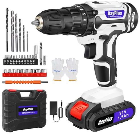 3/8 Cordless Drill Set, 3 in 1 Power Drill Driver with 0-1400 Variable Speed, Torque Rating 25+1, 21V Cordless Driver with LED Light, 29 Accessories, Electric Driver for Home Repair and DIY (1500mAh)