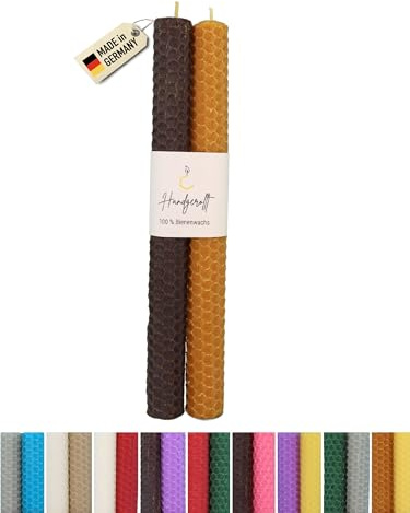 Wachsmann Velas de cera de abejas enrolladas a mano, 100% cera de abejas, juego de 2 unidades en muchos colores, fabricado en Alemania