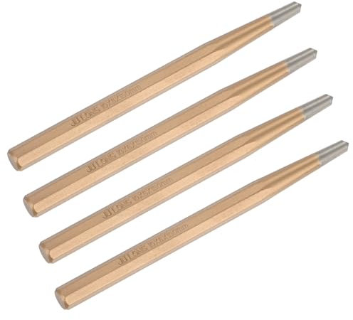 M METERXITY 4-Pack Center Punch 6mm Shank Point, 10x150mm Alloy Steel Center Punch Tool, Impact Resistant Metal Punch Center for Mark/Drilling/Punching/Scribing/Locator/Starting Nail [Golden]
