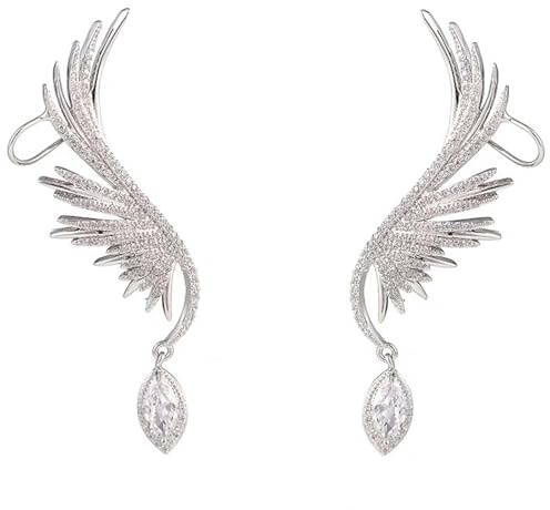 Orecchini a forma di ali d'angelo, orecchini a forma di serpente in argento, a forma di ali d'angelo, con clip, in argento, per donne e ragazze, S, Lega di acciaio, 0