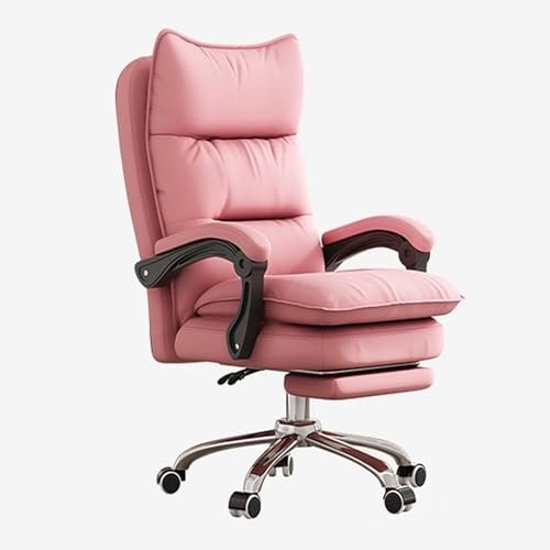 Silla ergonómica grande y alta para oficina en casa con ruedas para adultos, silla de escritorio ajustable en altura con respaldo grueso y reposabrazos, silla de juego con reposapiés (rosa)