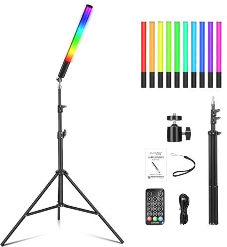 1 confezione di luce LED per video RGB, asta luminosa per fotografia, a LED, 2500 K-6500 K, CRI95+, luminosità regolabile 0-100%, con schermo LCD, con treppiede da 0,75 m fino a 2,08 m e telecomando