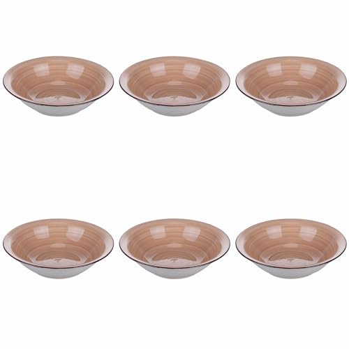 Lot de 6 assiettes creuses Ø 21,2 cm en grès peint à la main, terre cuite, 4 tons