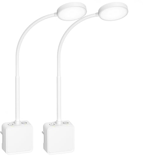 PRINCEWAY Lampada da Lettura a Parete LED con Spina per Comodino Camera da Letto Cucina Soggiorno, Lampade Applique Interno Bianca Confezione da 2, Due Interruttori Touch, 3 Colore Illuminazione
