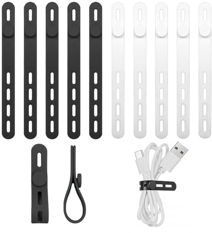 Galenecx 10 Piezas Bridas de Silicona, Brida Silicona Ajustables, Bridas de Siliconas Réutilisables, Organizador de Gestión Cables, Brida para Cable Siliconas, para Escritorio, Cable